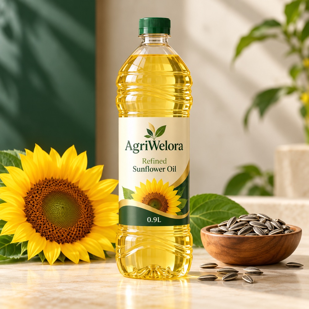 Refined Sunflower Oil 0.9L — AgriWelora illustrative packaging or ingredient concept
