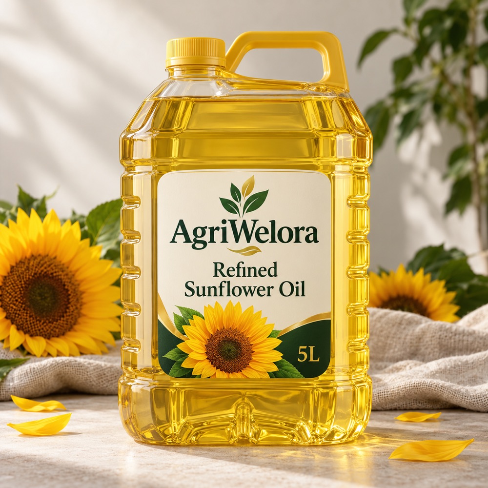 Refined Sunflower Oil 5L Square — AgriWelora illustrative packaging or ingredient concept