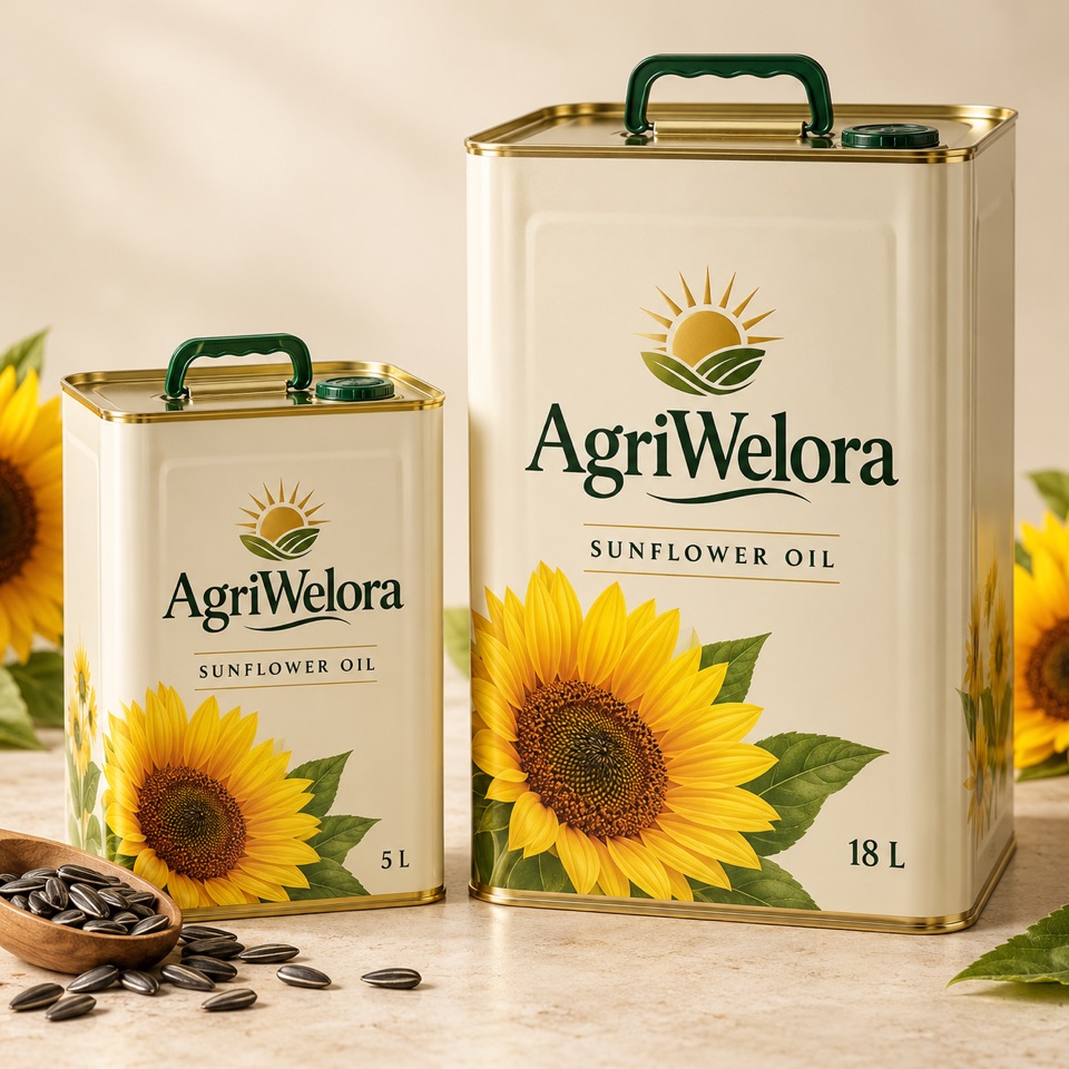Sunflower oil tins — AgriWelora concept